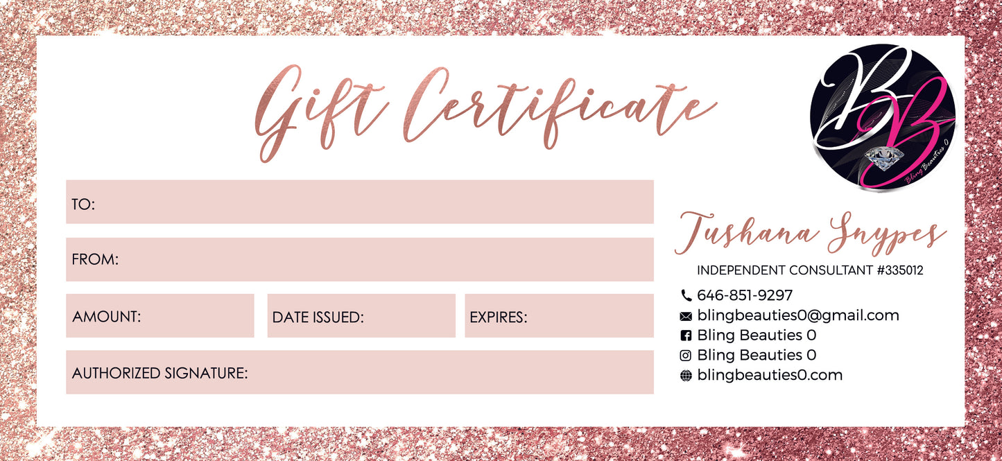 Bling Beauties 0 Gift Certificate
